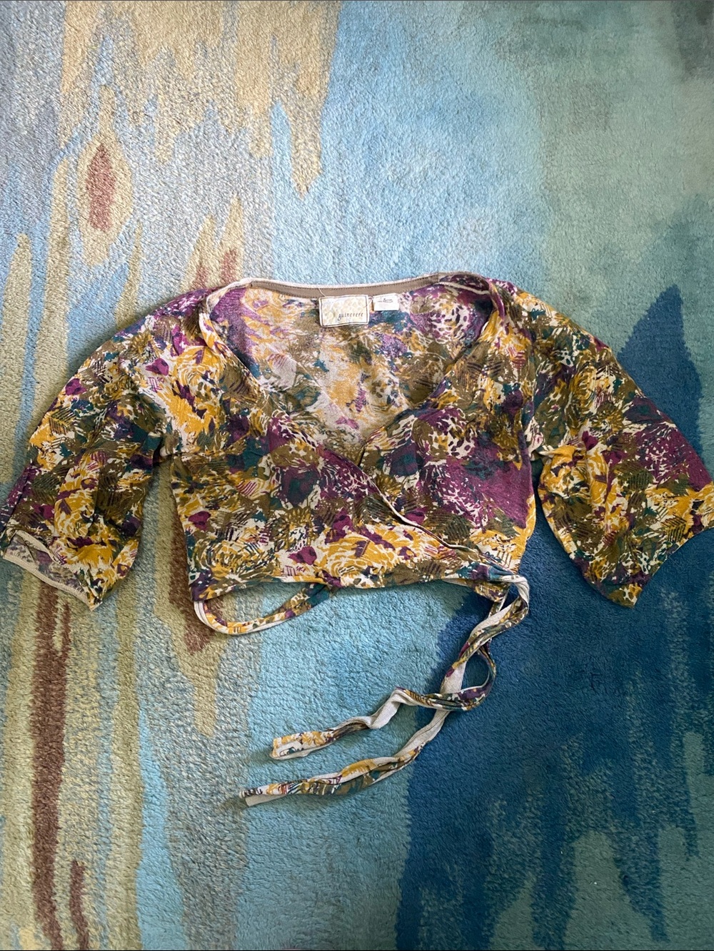 Anthropologie Floral Wrap Crop Top in Purple & Mustard Blend